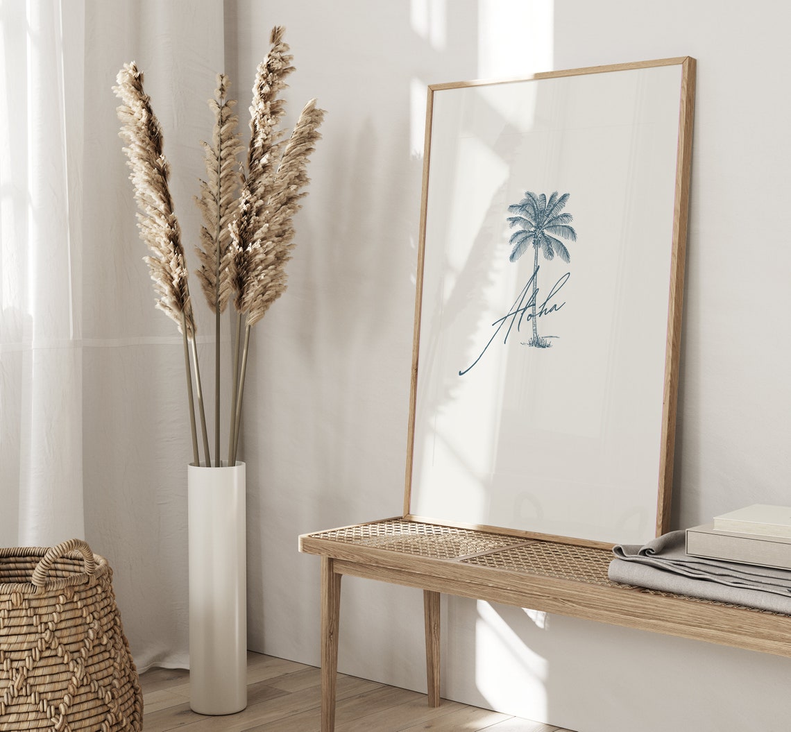 Aloha Palm Tree Line Drawing Script Tropical Beach Wall Poster - Image 2