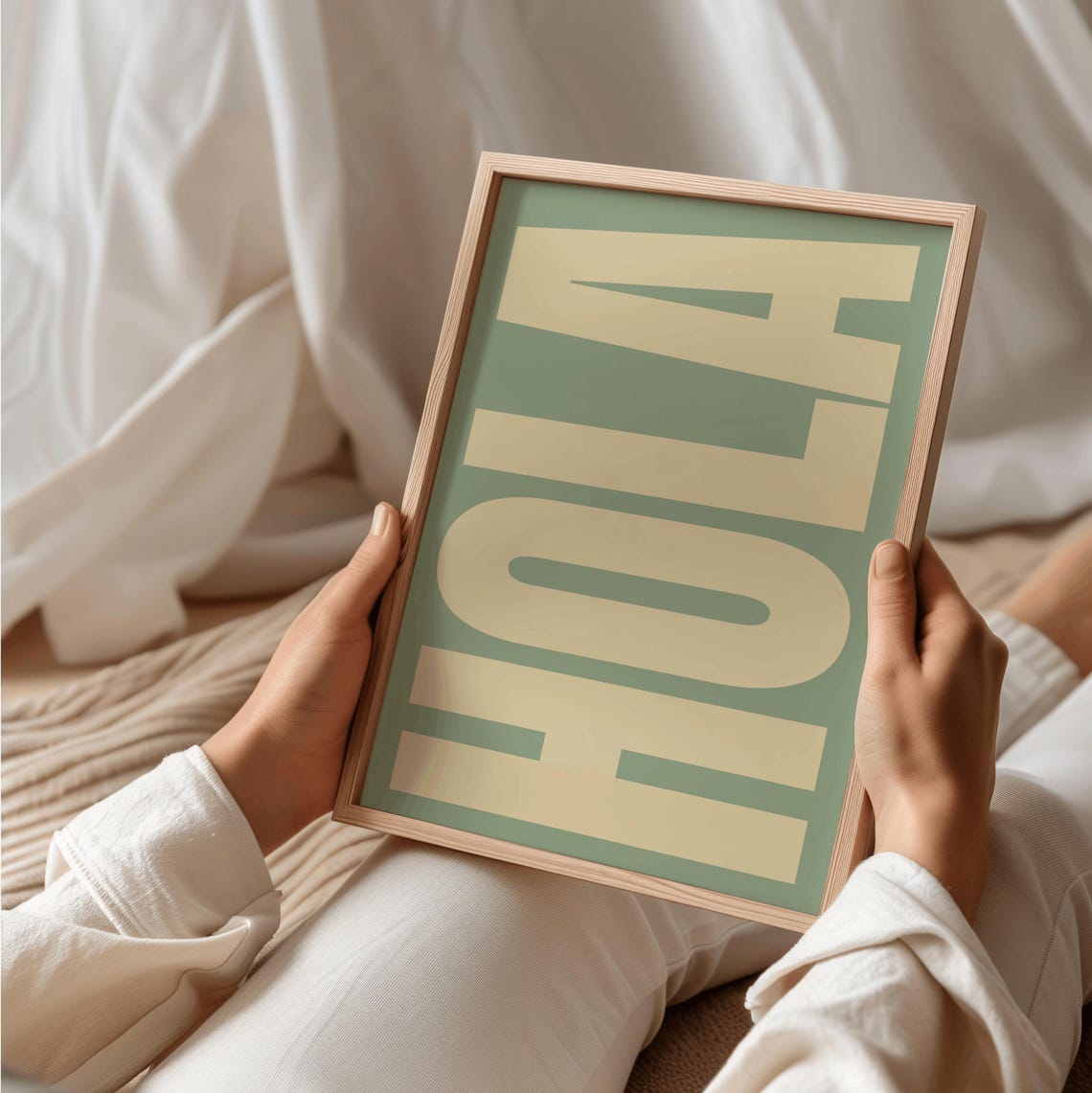 Hola Poster Sage Green Big Bold Letters Spanish Welcome Entryway Decor
