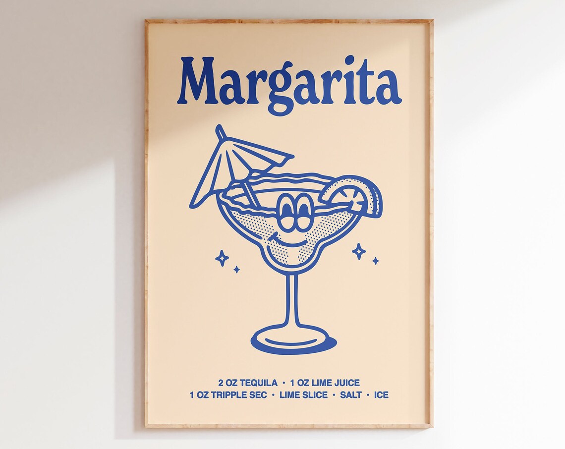 Margarita Wall Art Printable Bar Cart Decor Retro Aesthetic Art Print Retro Preppy Wall Art Margarita Cocktail Wall Art Bar Cart Decor