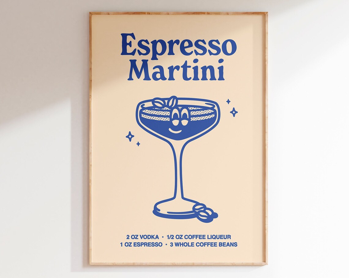 Espresso Martini Classic Retro Cocktail Recipe Blue Bar Poster