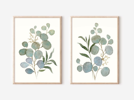 Eucalyptus Prints Set of 2, Watercolor Poster