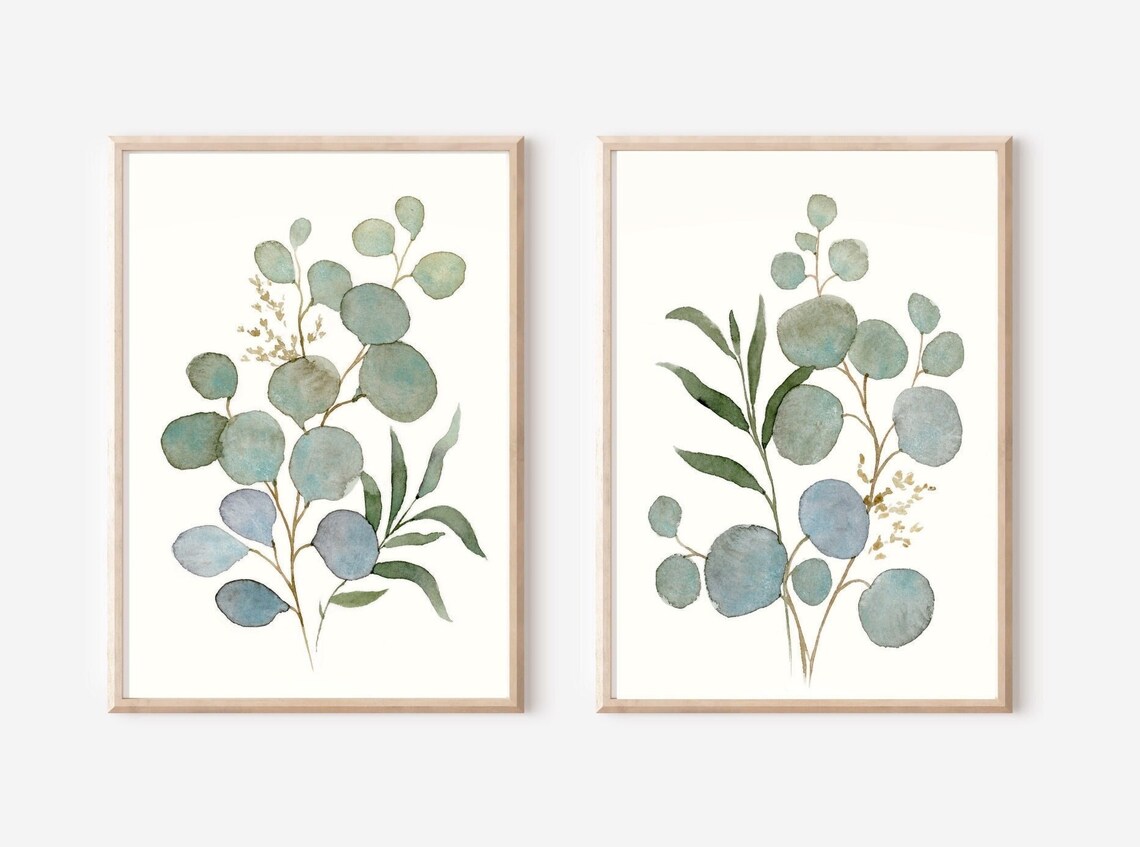 Eucalyptus Prints Set of 2, Watercolor Poster