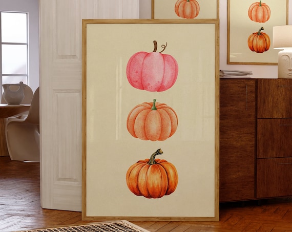 Watercolor Pumpkin Trio Autumn Harvest Kitchen Farmhouse Wall Art