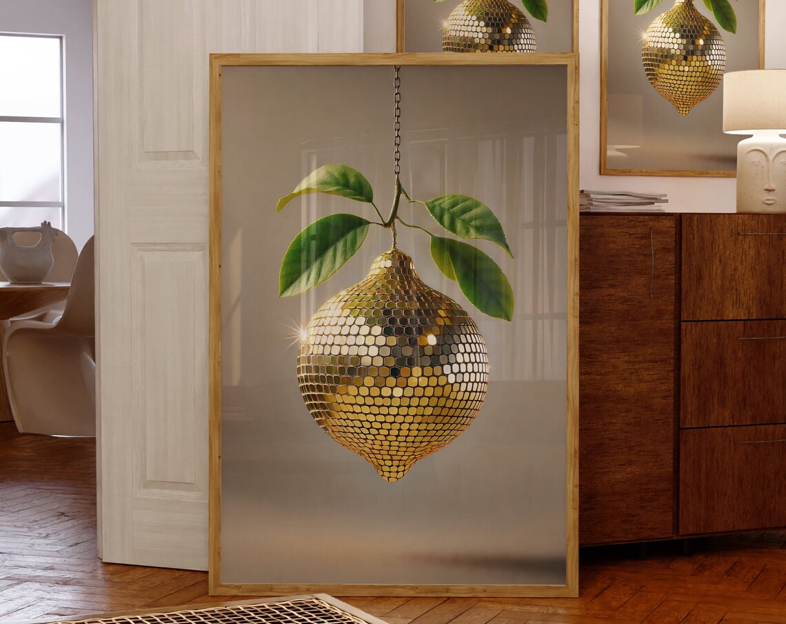 Retro Lemon Disco Mirror Ball Funky Citrus Bar Cart Art Print - Image 4