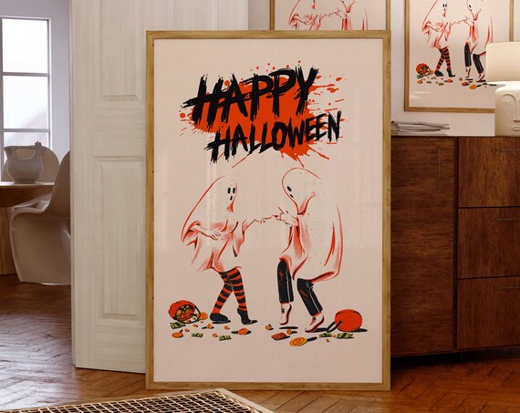 Happy Halloween Ghost Friends Spooky Season Candy Art Poster