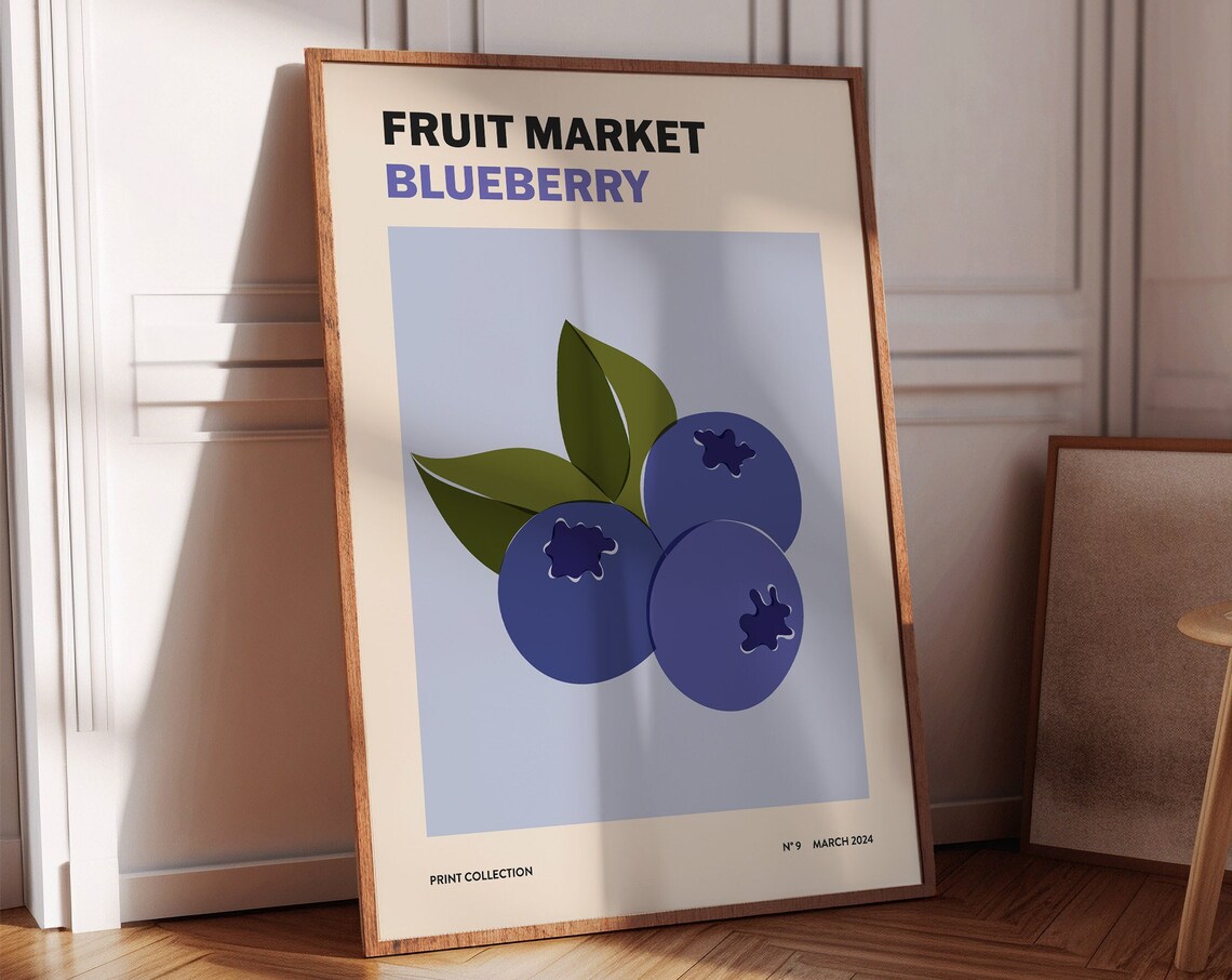 Blueberry Fruit Market Abstract Kitchen Art Print - Image 2