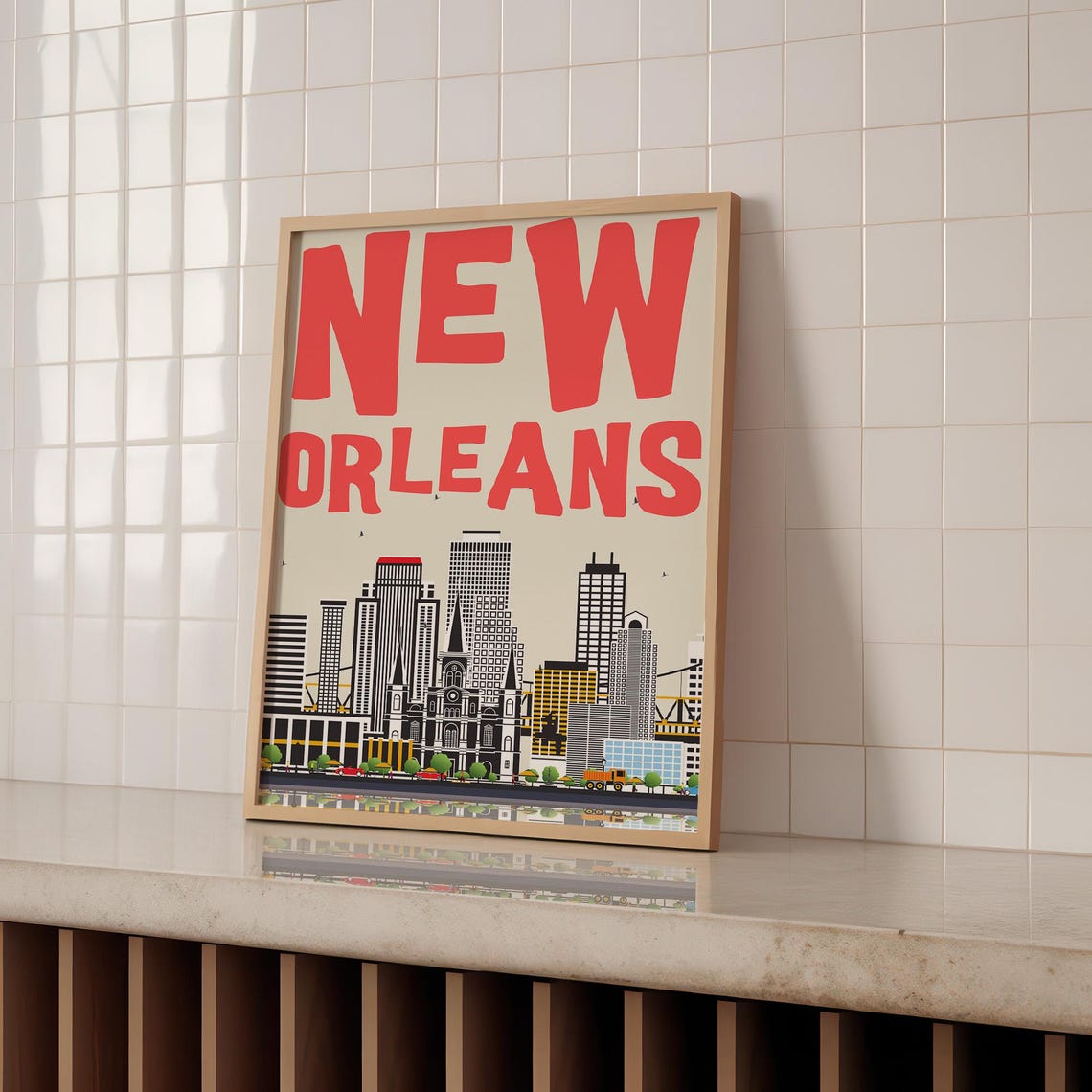 New Orleans Bright Red Bold Typography City Skyline Travel Poster - Image 3