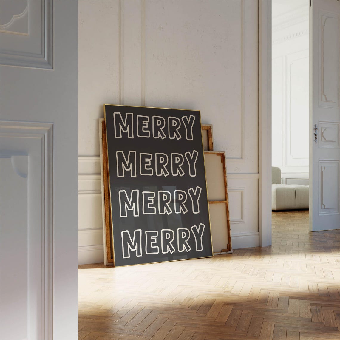 Merry Merry Merry Merry Black Christmas Typographic Quote Poster - Image 3