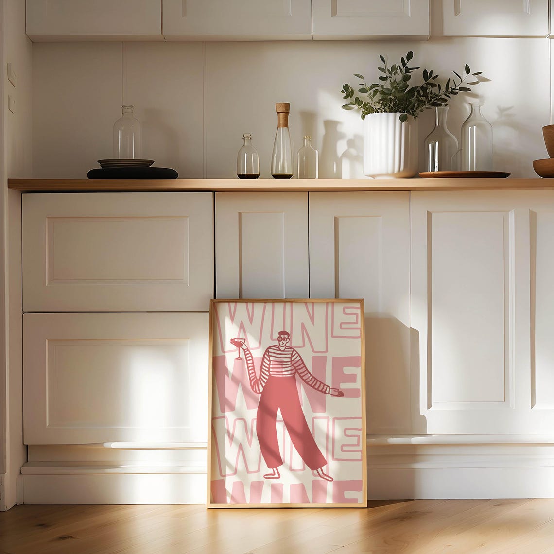 Wine Lover Retro Striped Man Pink Bar Cart Kitchen Wall Poster - Image 3