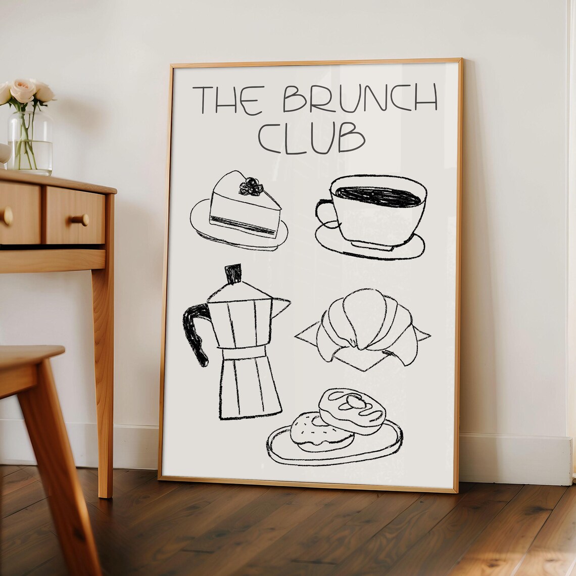 The Brunch Club Print Trendy Kitchen Decor Vintage Food Print Trendy Food Poster Breakfast Print Retro Food Print Wall Art Black - Image 2