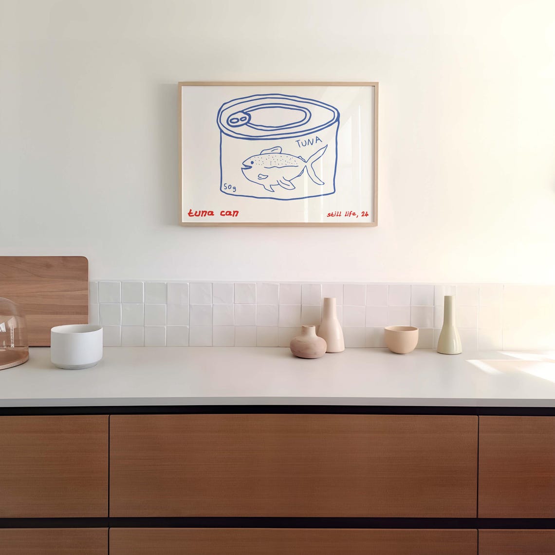 Tuna Can Still Life 24 Blue Line Art Quirky Kitchen Food Poster - Image 2