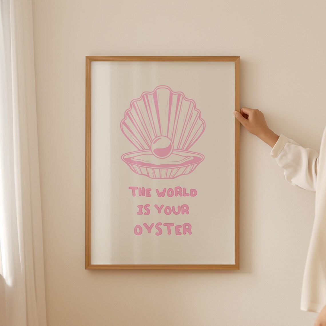 The World Is Your Oyster Pink Seashell Pearl Coastal Quote Poster - Image 5