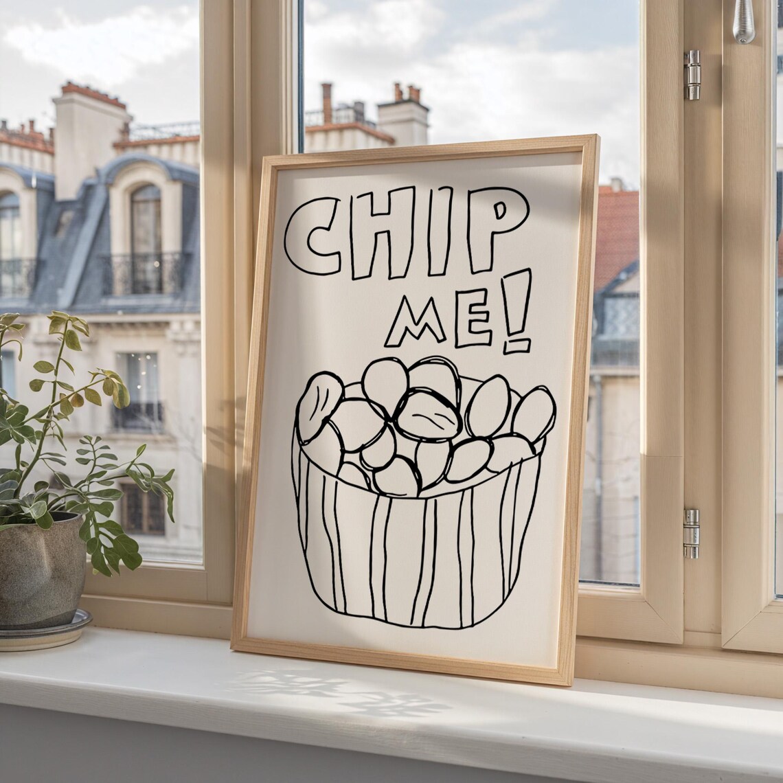 Chip Me Black Outlined Letters Bucket Of Fries Fun Snack Quote Poster - Image 2