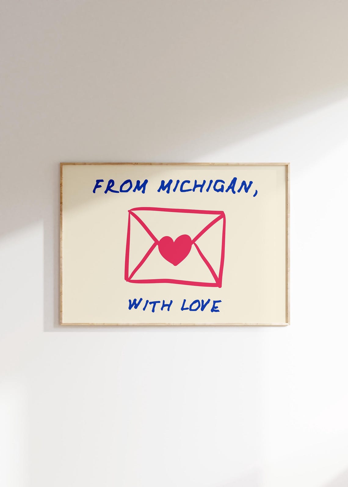 Michigan Art Print Love Letter Poster Vintage Michigan Wall Art Cute Heart Art Retro Michigan Poster Minimalist Michigan Art - Image 2