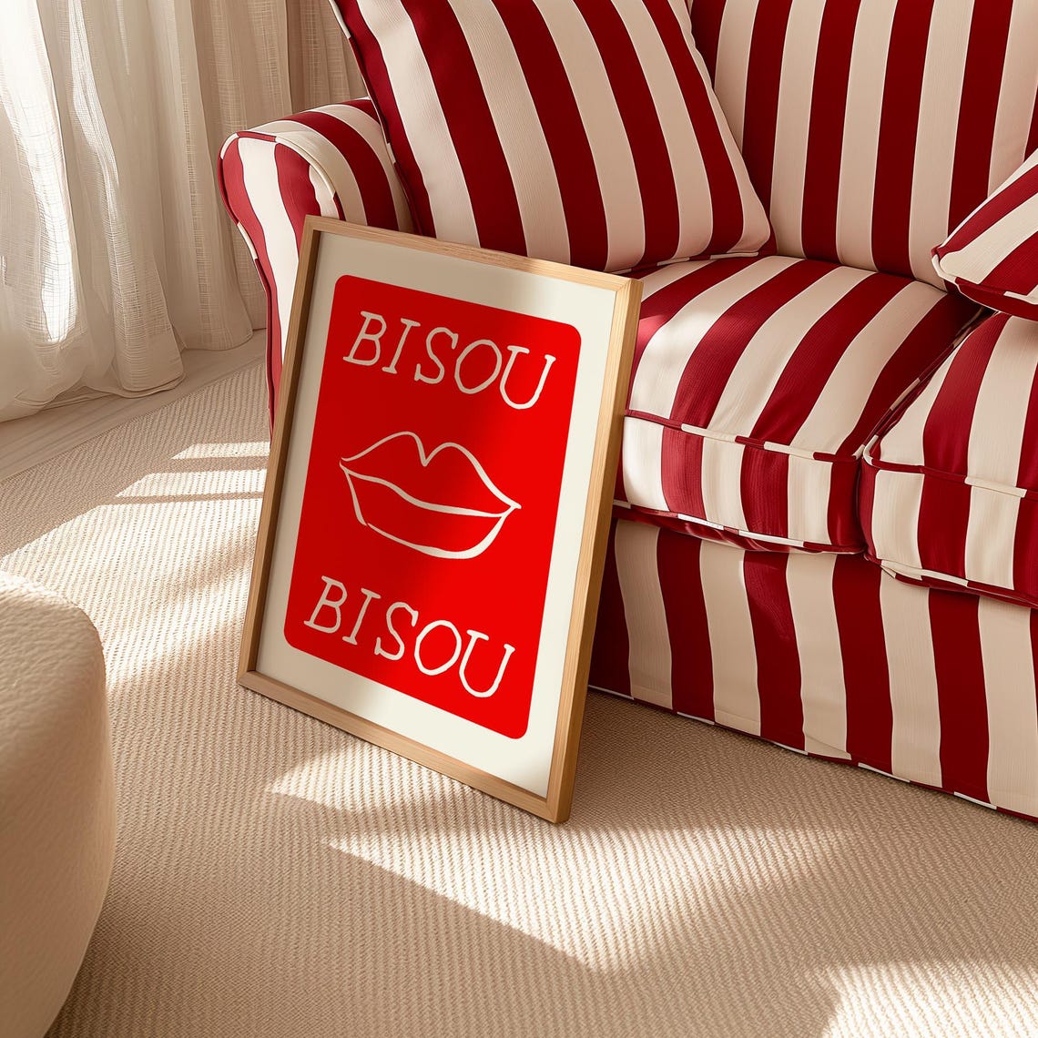 Bisou Bisou Poster Trendy Wall Art French Poster Retro Print Cute Quote Print Love Poster Typography Art Trendy French Decor Art Red - Image 3
