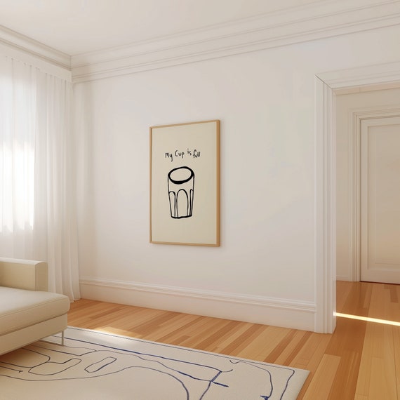 My Cup Is Full Poster Positive Quote Print Trendy Kitchen Decor Retro Dining Room Art Minimalist Hand Drawn Wall Art