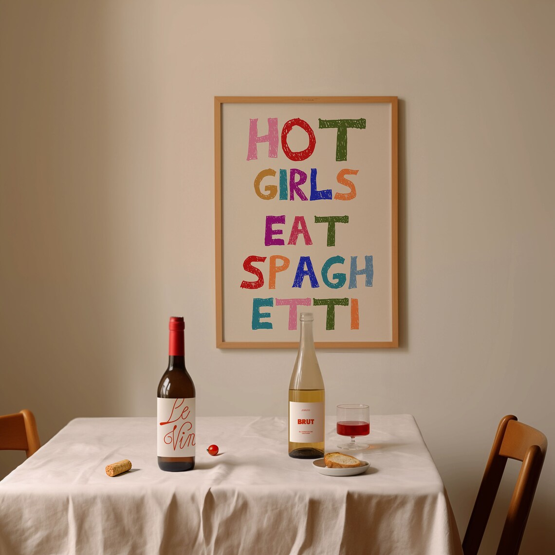 Hot Girls Eat Spaghetti Colorful Hand Lettered Pasta Lover Poster - Image 4