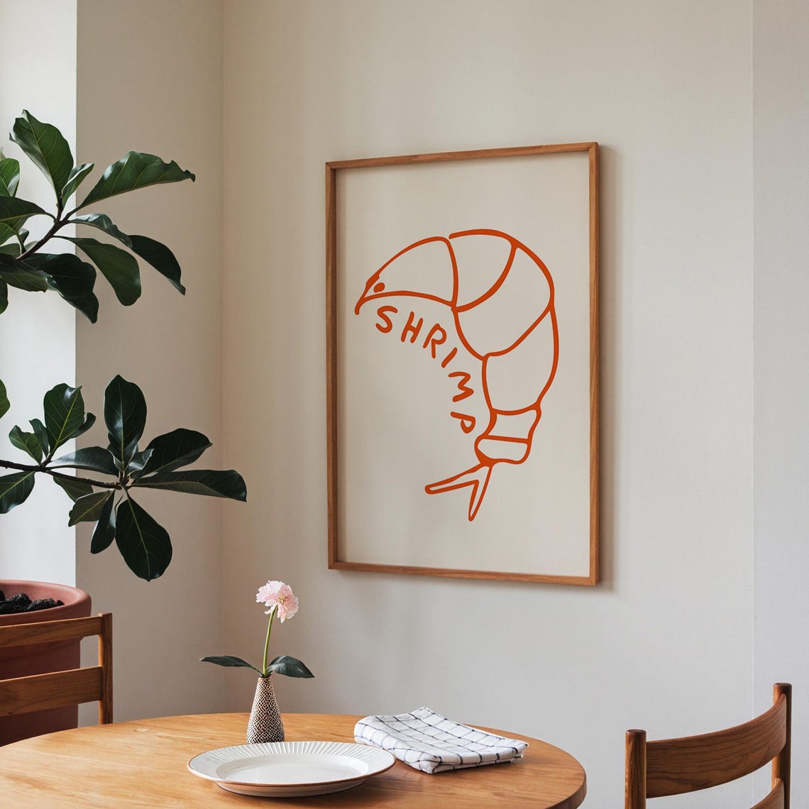 Shrimp Minimalist Orange Line Art Seafood Kitchen Decor Poster - Image 3