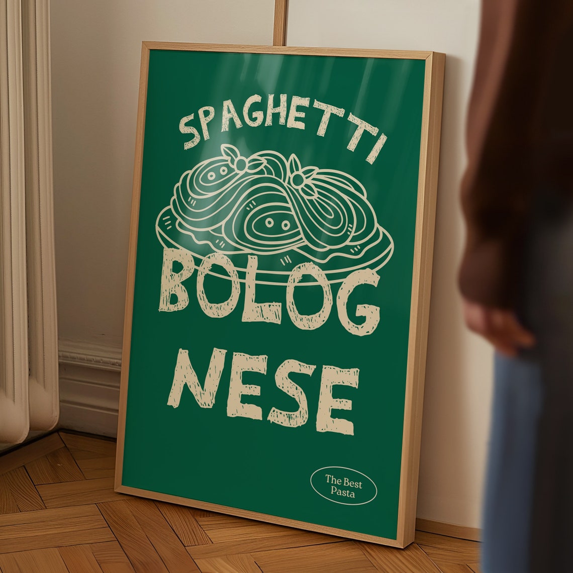 Spaghetti Bolognese Cream Lettering Green Retro Pasta Poster - Image 5