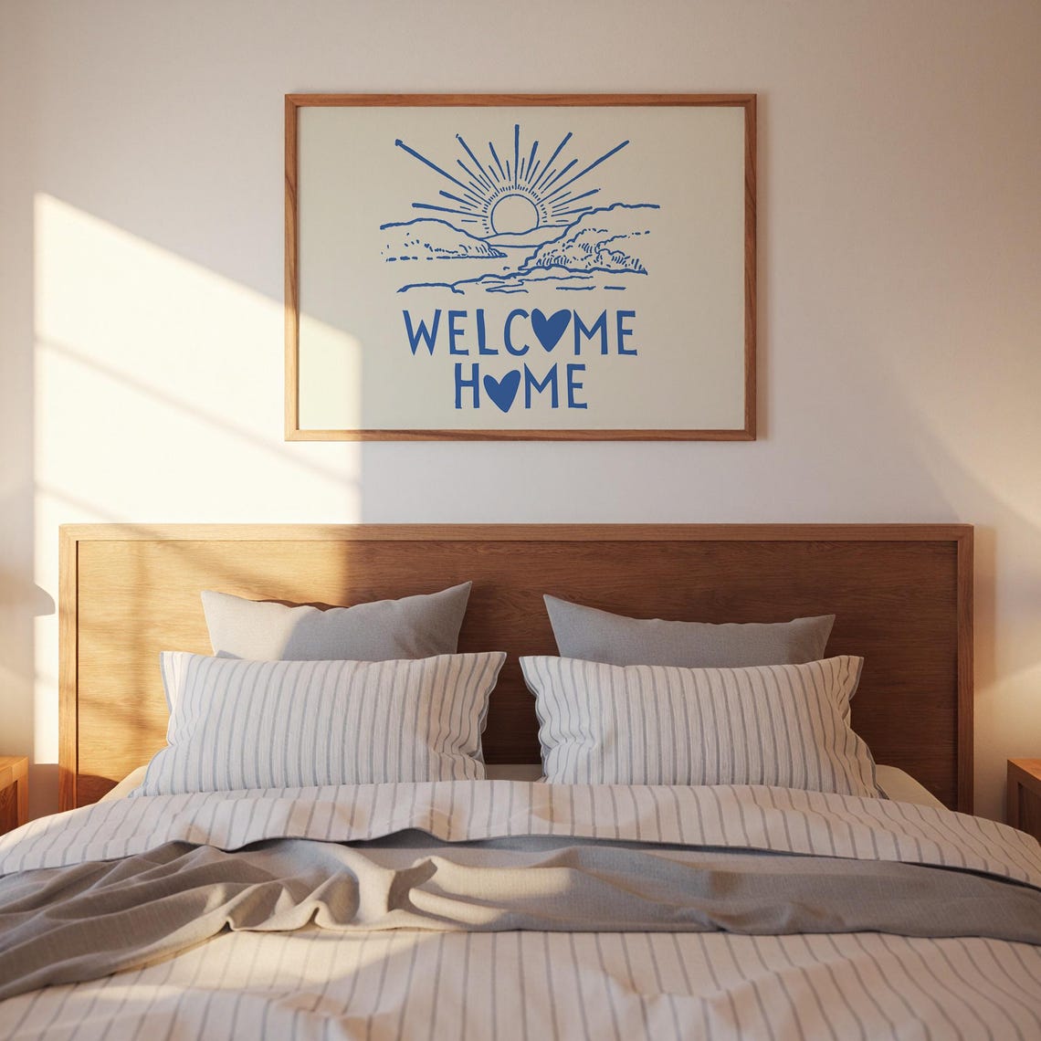 Welcome Home Sunrise Over Water Blue Coastal Entryway Poster - Image 3