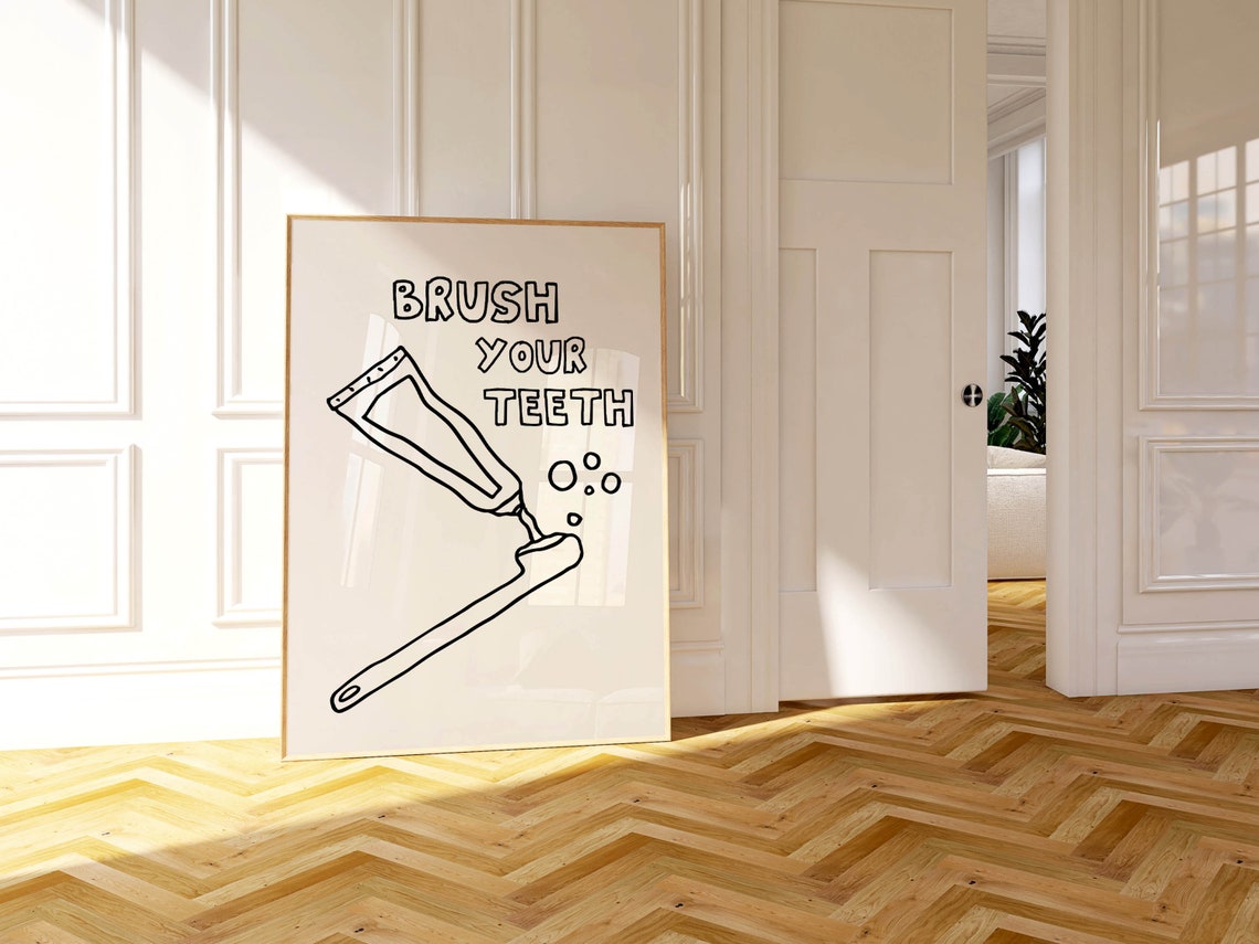 Brush Your Teeth Toothpaste Line Art Funny Bathroom Decor Poster - Image 4