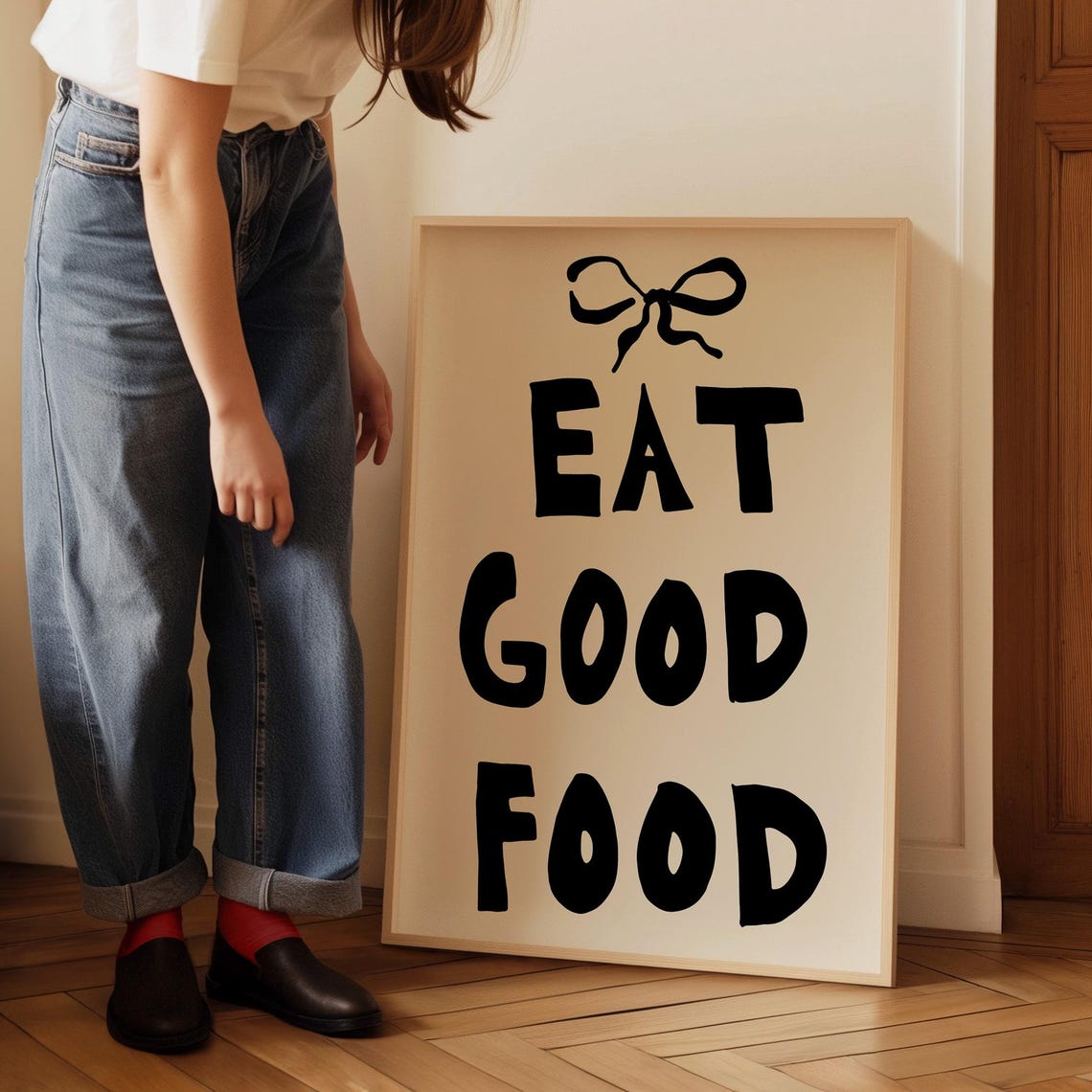 Eat Good Food Black Hand Lettering With Bow Kitchen Quote Poster - Image 3