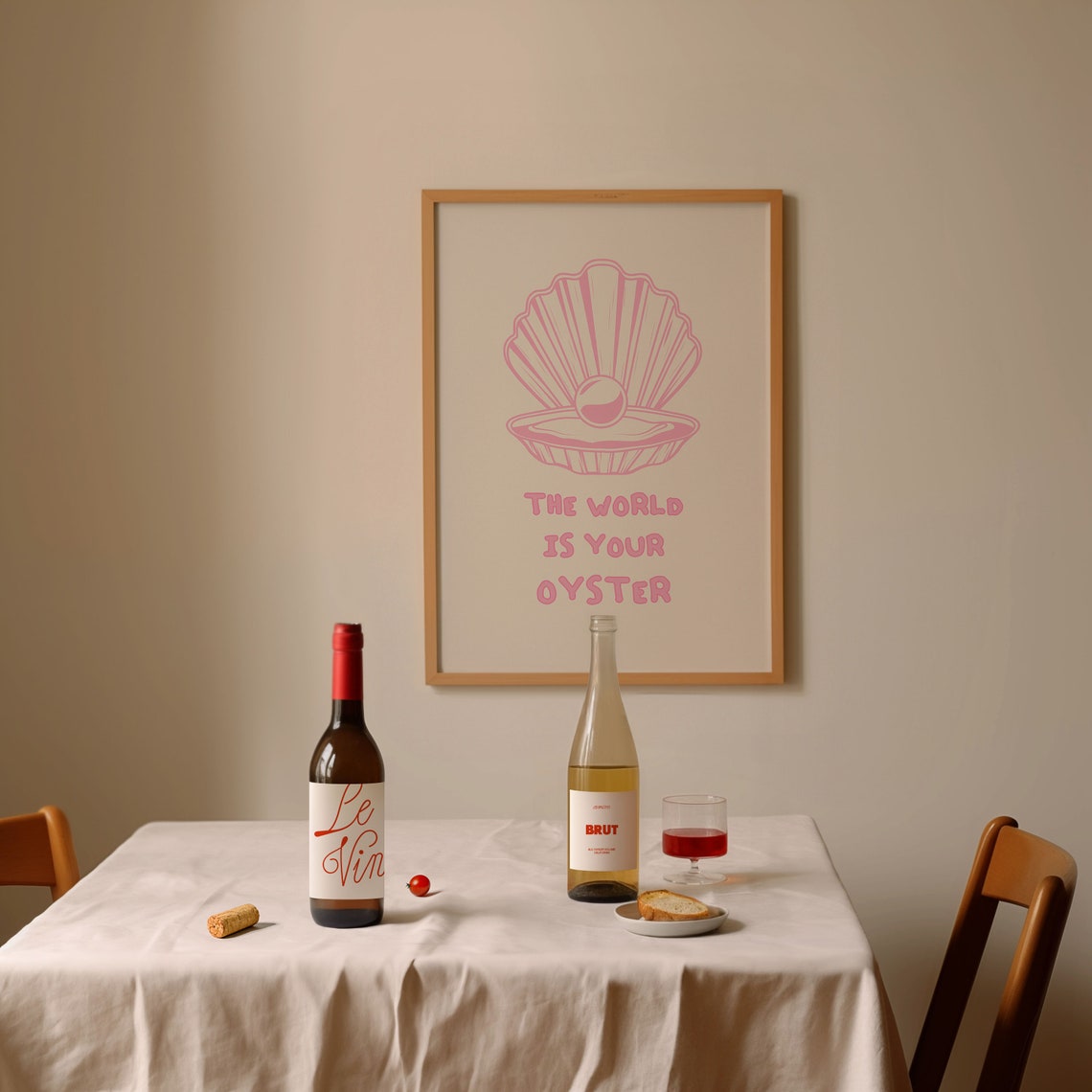 The World Is Your Oyster Pink Seashell Pearl Coastal Quote Poster - Image 2