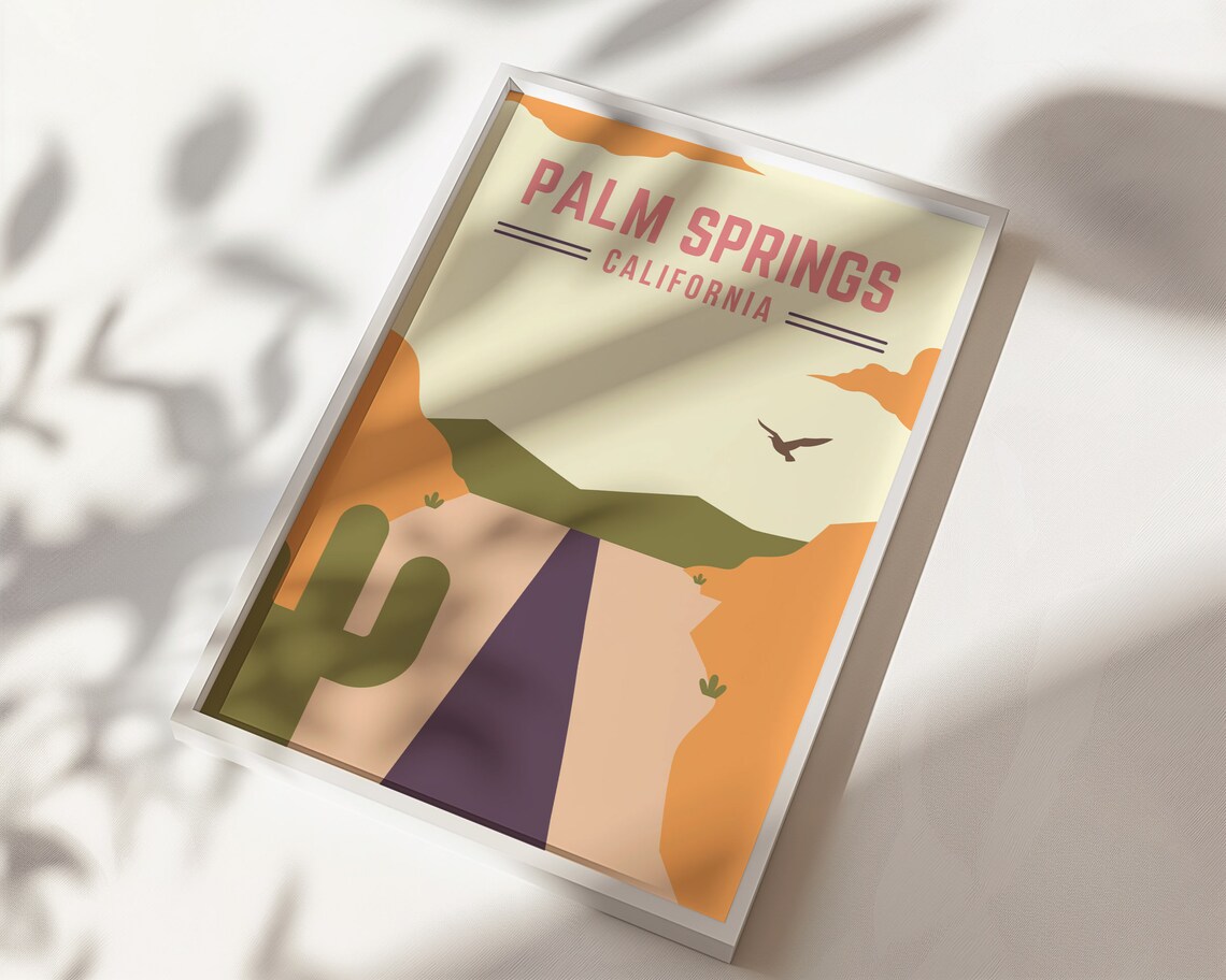 Palm Springs California Retro Desert Road Cactus Travel Wall Poster - Image 2