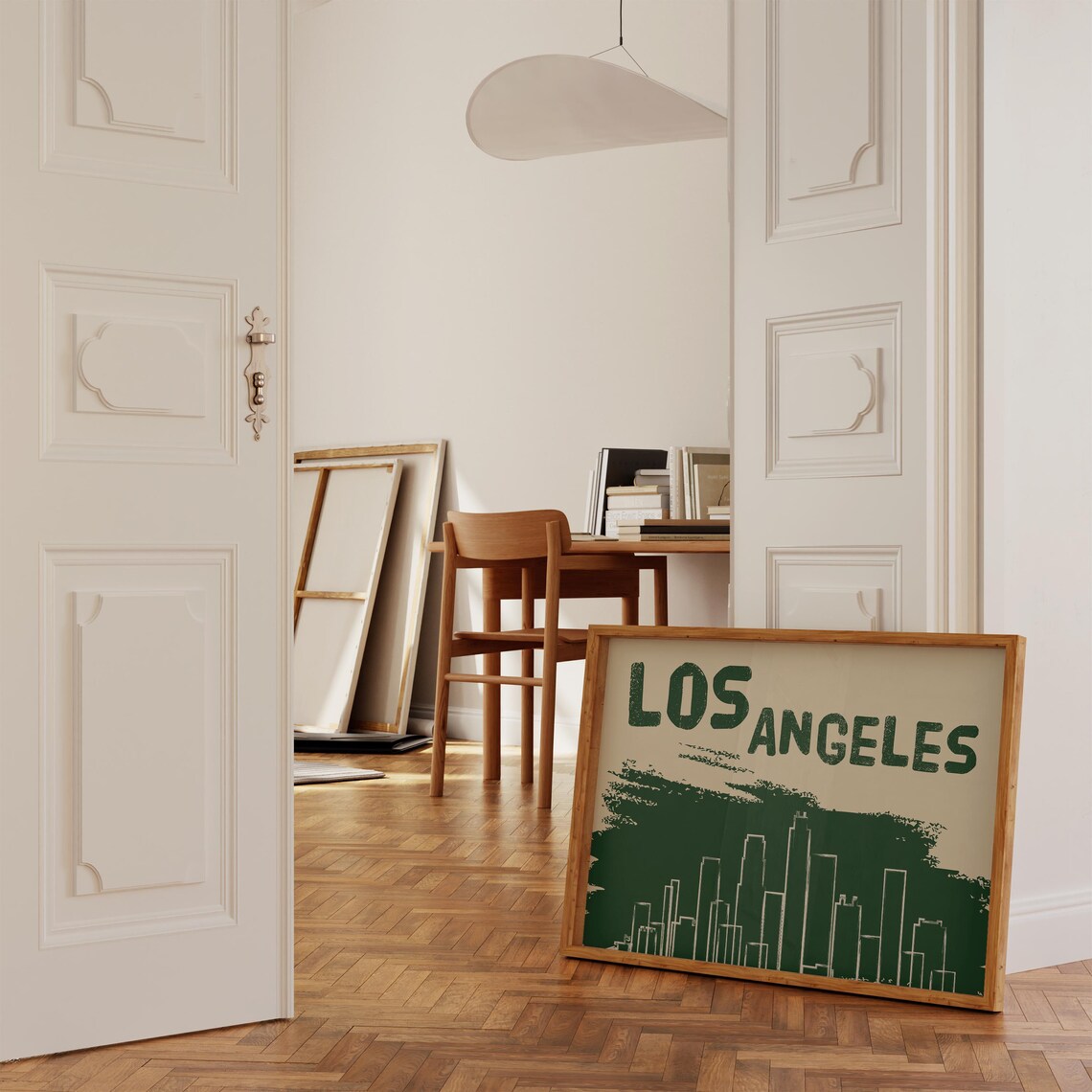 Los Angeles Green Brushstroke City Skyline Urban Travel Wall Poster - Image 3