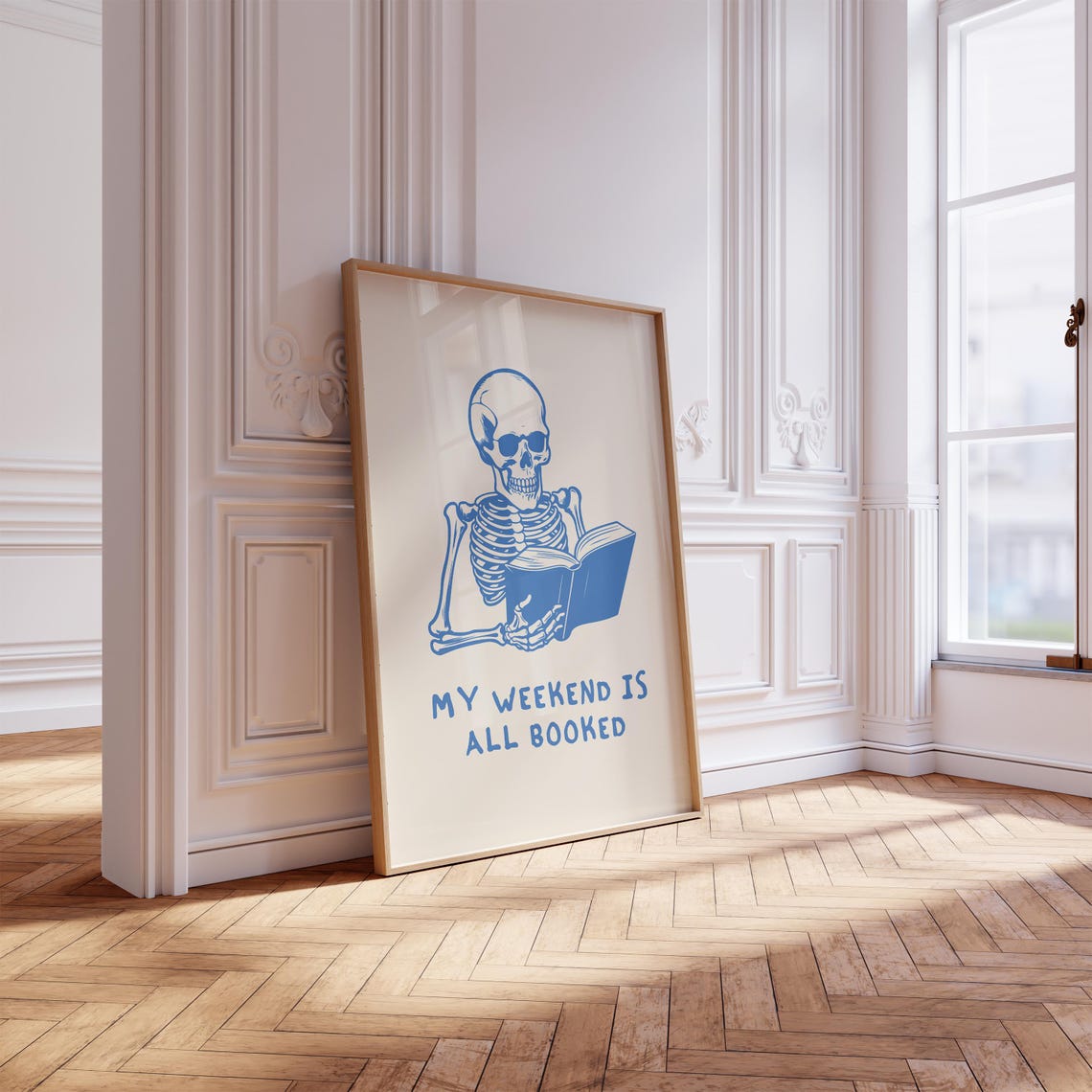 My Weekend Is All Booked Blue Skeleton Reader Book Lover Poster - Image 3