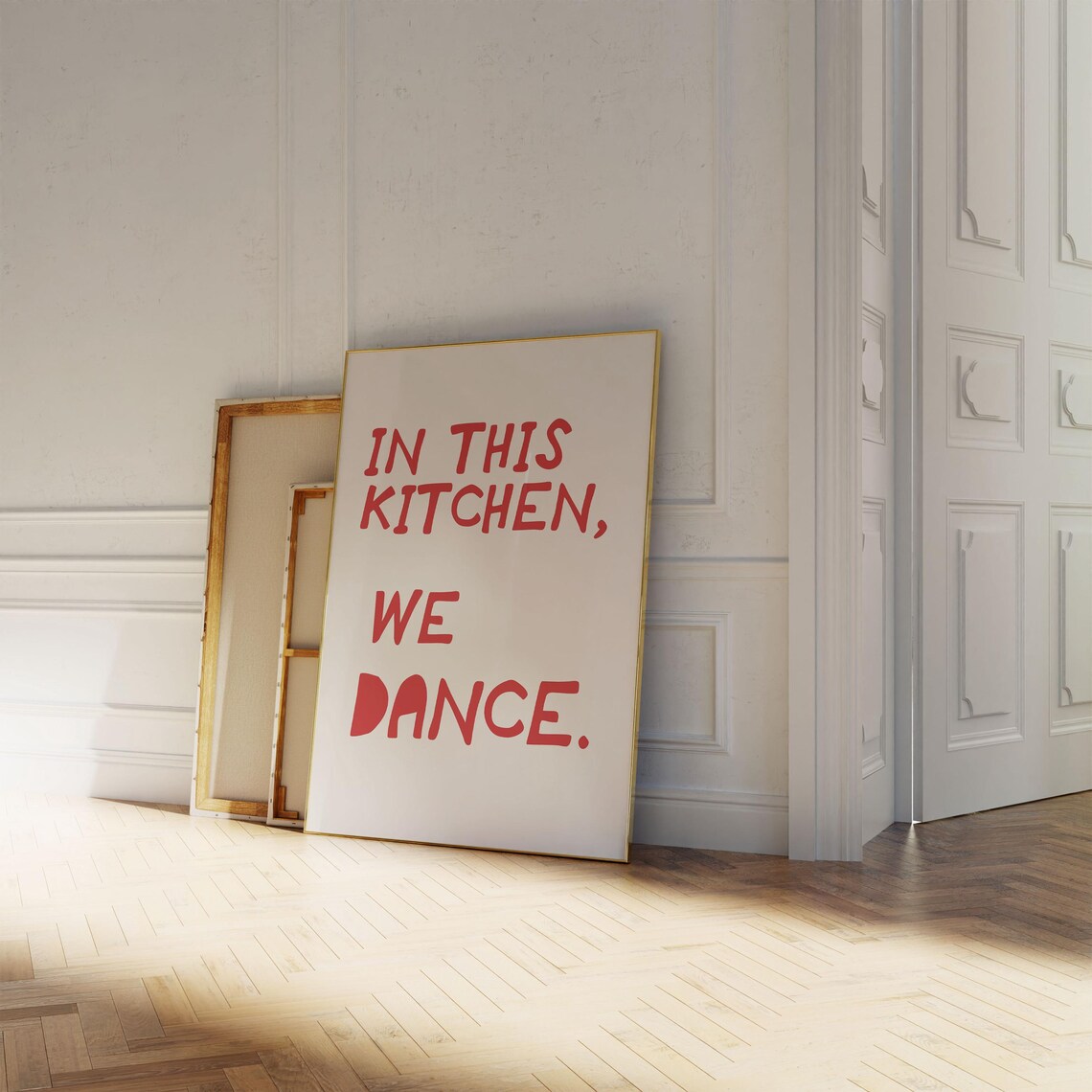 In This Kitchen We Dance Print Fun Kitchen Wall Art Red Typography Poster Trendy Kitchen Decor Cute Quote Art Wall Art - Image 2
