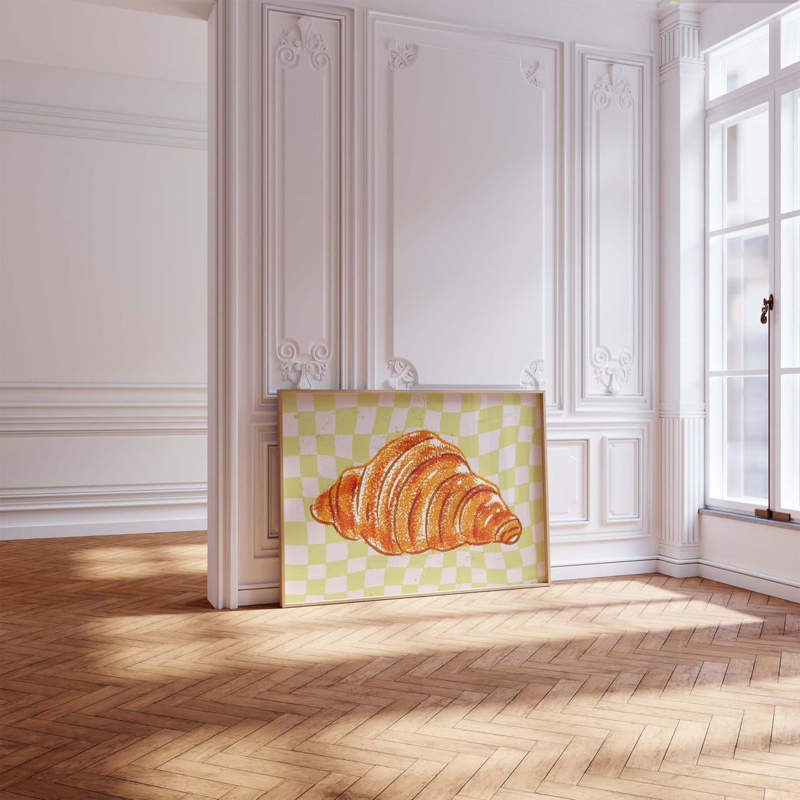 Croissant Wall Art Vintage Food Art Print Trendy Croissant Poster Retro Kitchen Art French Food Art Print Trendy Wall Art Green - Image 2