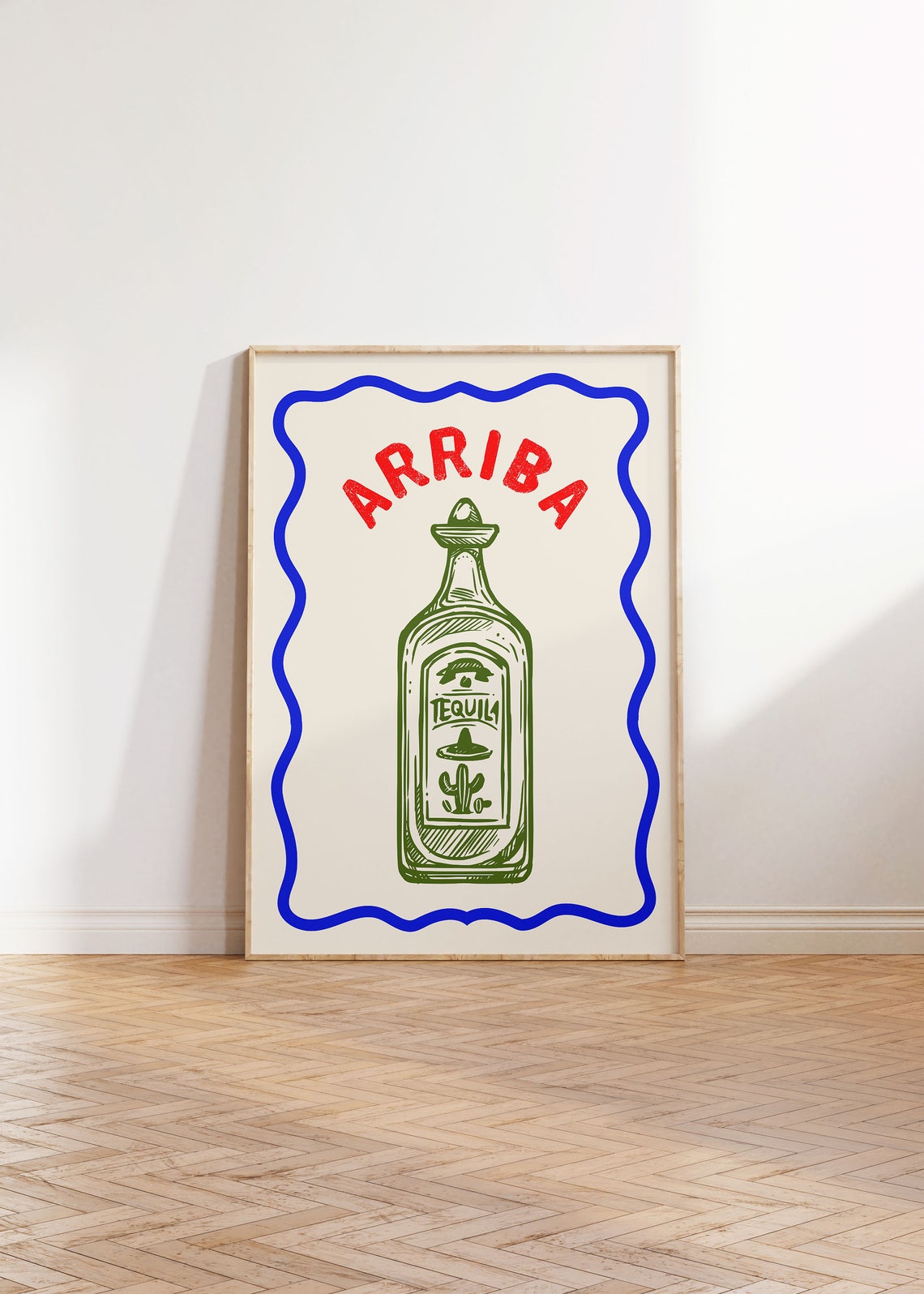 Arriba Tequila Bottle Green Sketch Blue Border Fiesta Bar Poster - Image 4