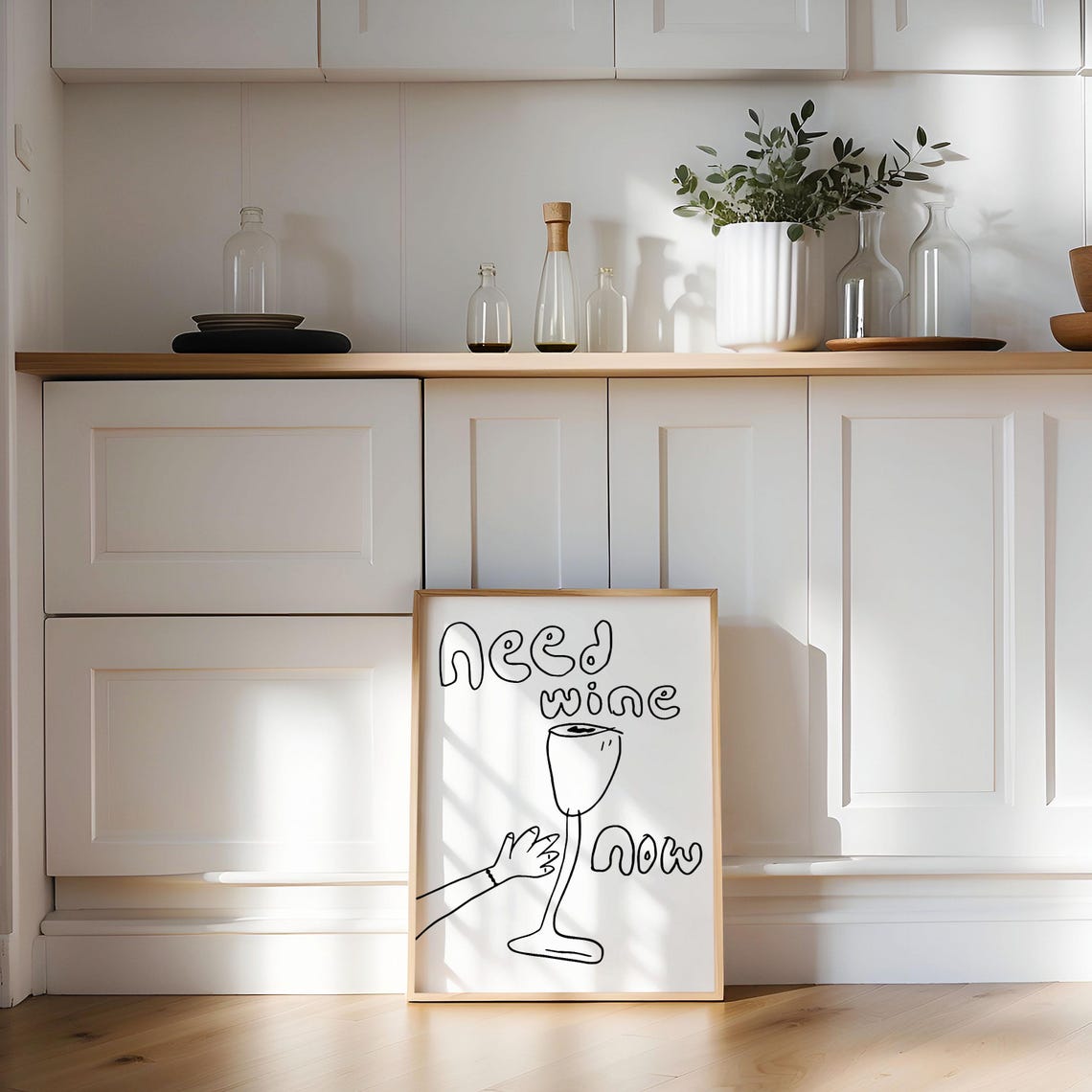 Need Wine Now Black Line Art Wine Glass Fun Kitchen Bar Cart Poster - Image 3