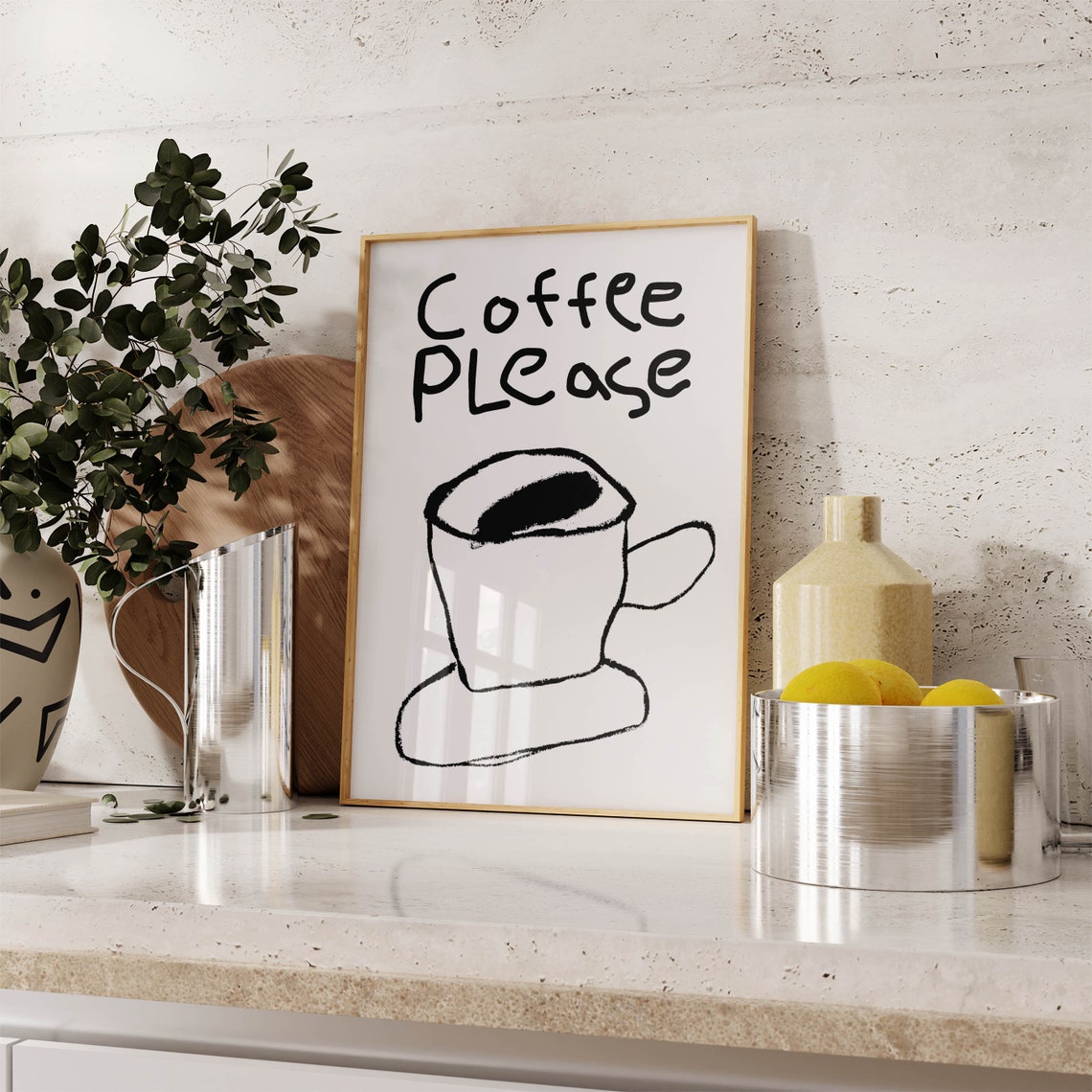Coffee Please Hand Drawn Espresso Cup Minimalist Kitchen Poster - Image 3