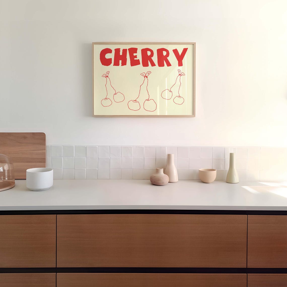 Cherry Red Bold Typography Retro Cherries With Bows Kitchen Poster - Image 3