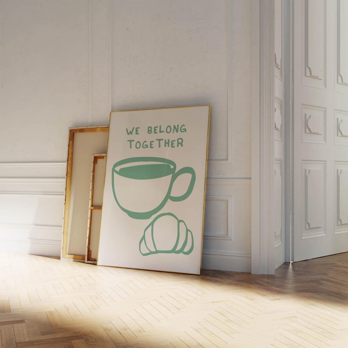 We Belong Together Green Coffee And Croissant Kitchen Poster - Image 3