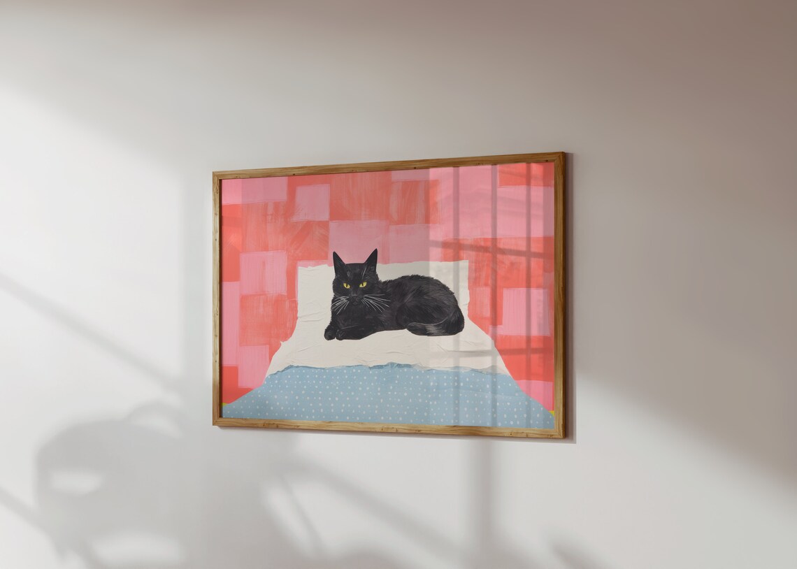 Black Cat Eclectic Wall Art, Cat Lover Gift Print - Image 4