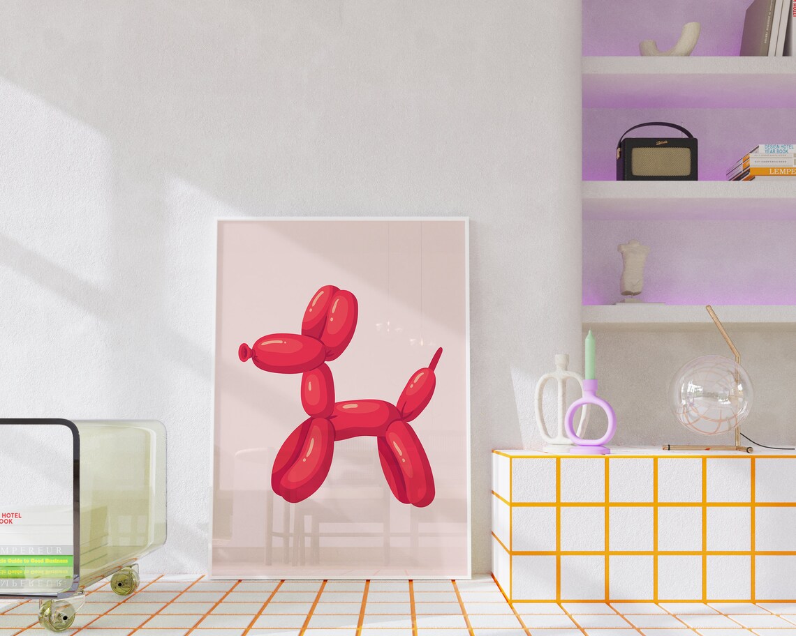 Red Balloon Dog Art Print, Preppy Room Decor - Image 6