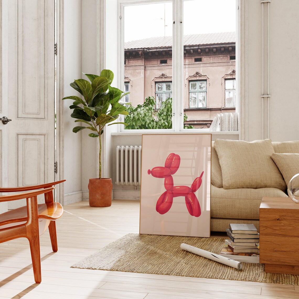 Red Balloon Dog Art Print, Preppy Room Decor - Image 2