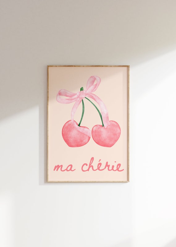 Ma Cherie Art Print Cherry Wall Art Ma Cherie Poster Dopamine Wall Art Danish Room Decor Coquette Wall Art Trendy Wall Art