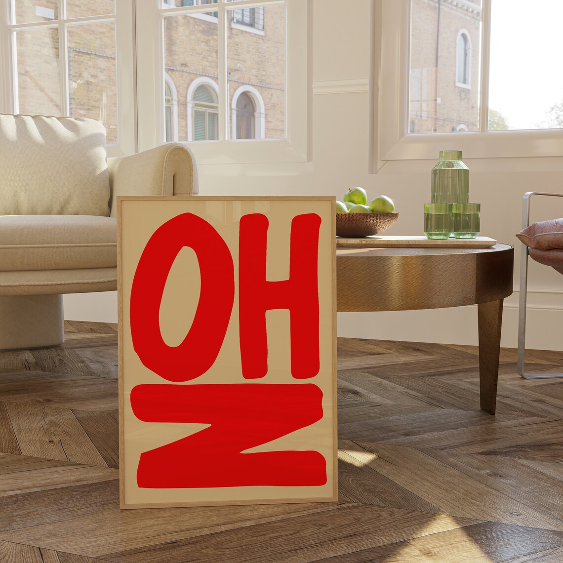 Oh No Big Red Lettering Typography Statement on Beige Poster - Image 4