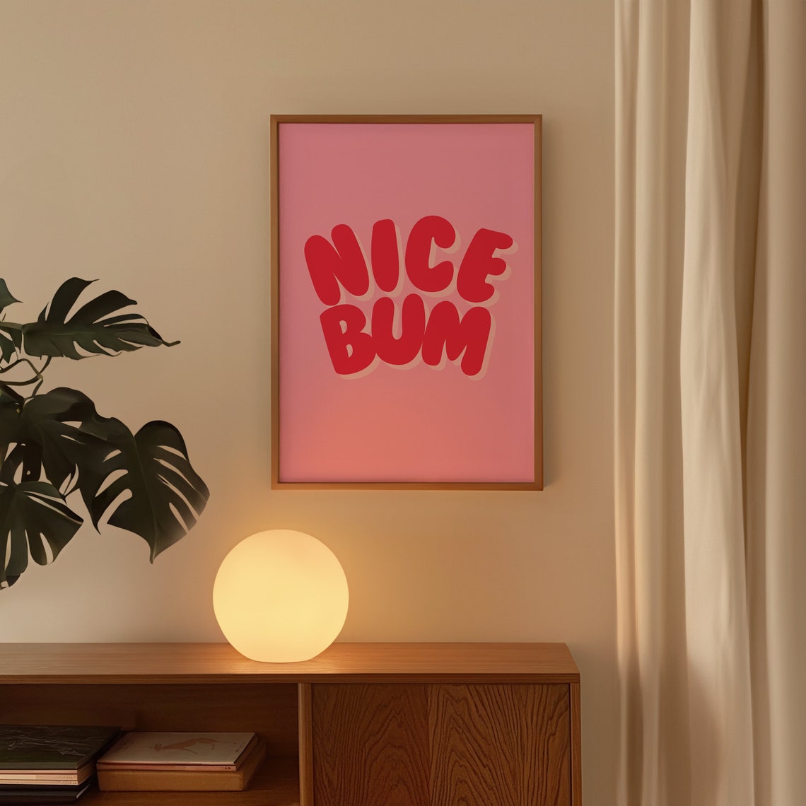 Nice Bum Red Bubble Letters Funny Bathroom Quote Pink Poster - Image 3