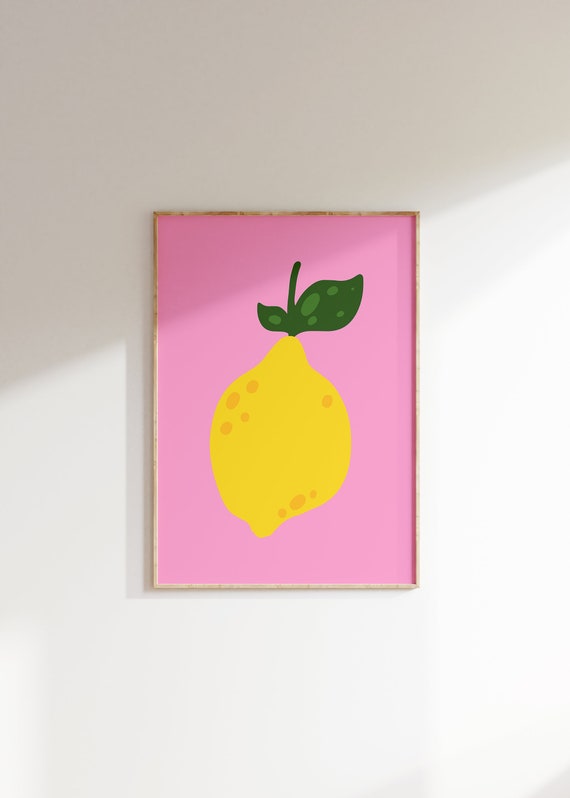 Lemon Print Citrus Wall Art Colorful Kitchen Decor Fruit Poster Hot Pink Wall Art Trendy Art Prints Wall Art Girly Decor