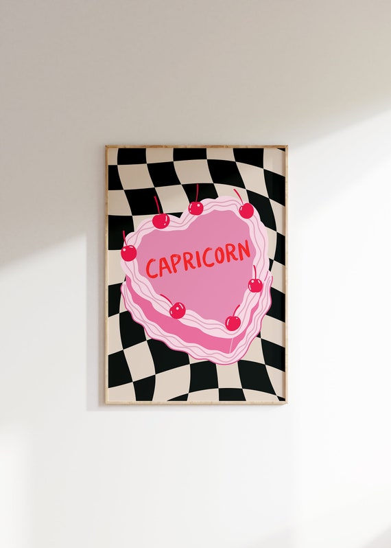 Capricorn Cake Art Print Capricorn Poster Capricorn Art Zodiac Capricorn Cake Print Capricorn Wall Art Heart Cake Print