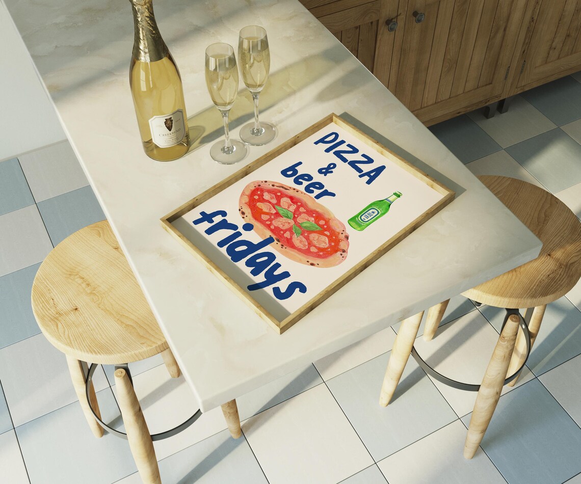 Pizza and Beer Fridays Margherita Watercolor Kitchen Party Wall Poster - Image 2