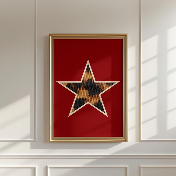 Cheetah Star Poster Red Trendy Print Wall Art