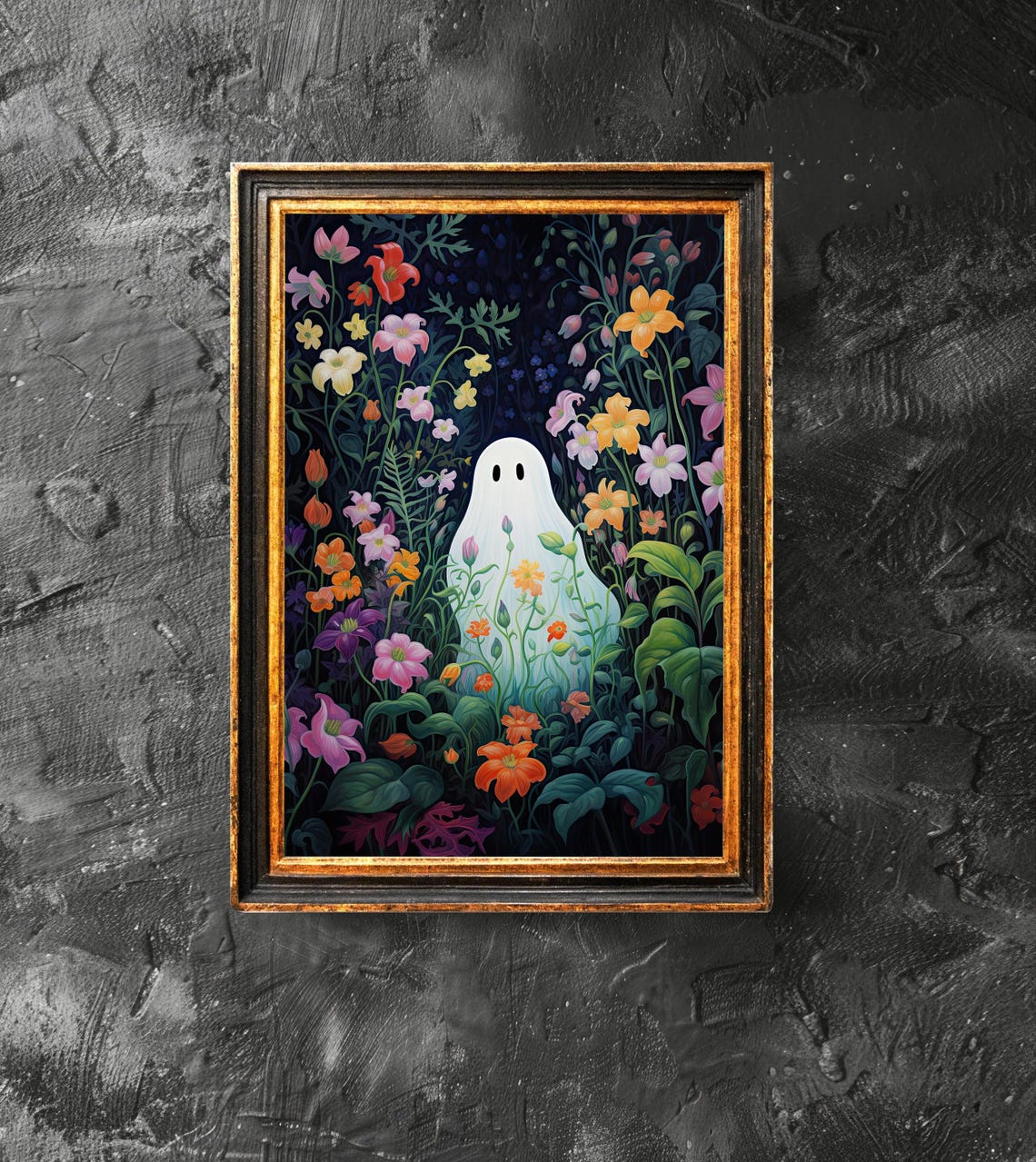 Cute Ghost Flower Forest Spooky Floral Halloween Wall Poster