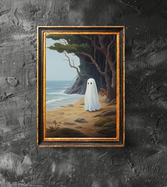 On The Beach Poster Spooky Wall Art Halloween Coastal Decor