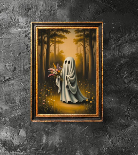 Holding Flowers In Forest Poster Spooky Wall Art Vintage Painting Halloween